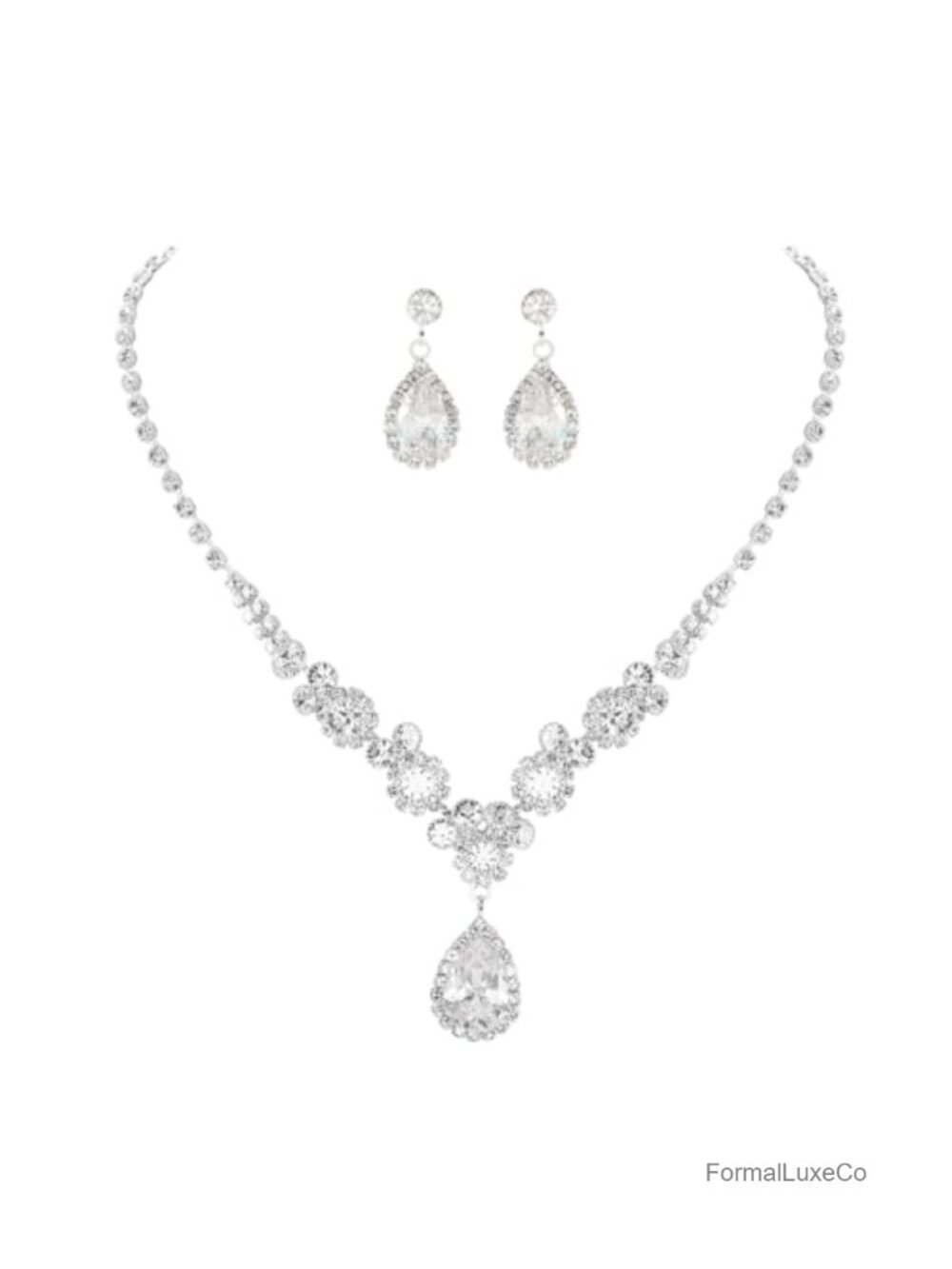 Bridal Jewelry Set Rhinestone Choker Necklace Earrings Silver Crystal Wedding